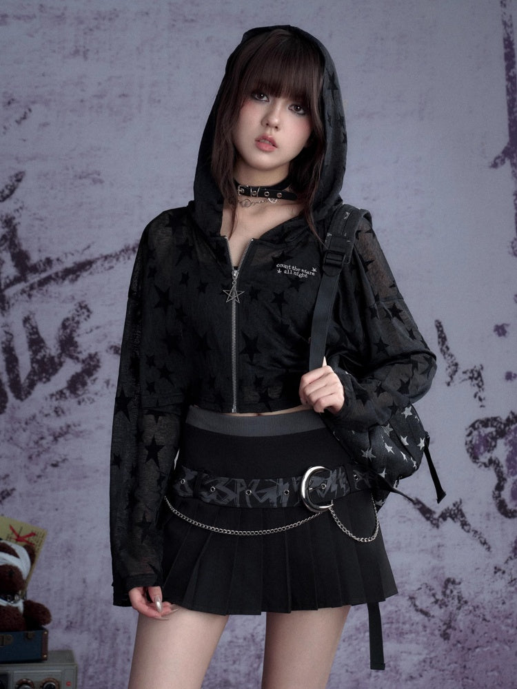 Graffiti Chain Belt Double Waist Pleated Skirt 【s0000013136】