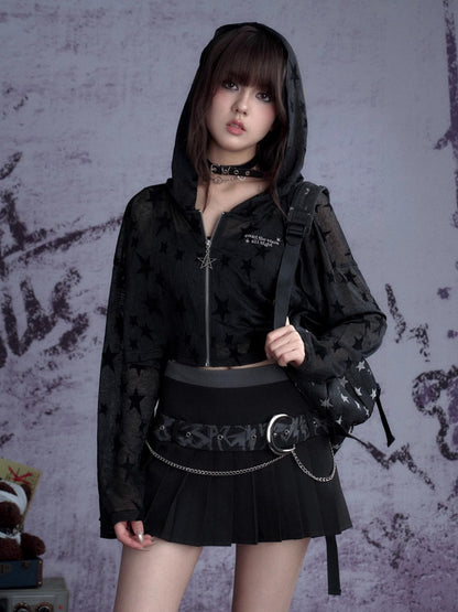 Graffiti Chain Belt Double Waist Pleated Skirt 【s0000013136】