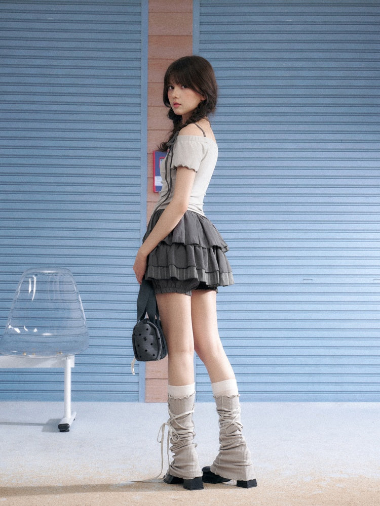 Angel Print Shoulder Straps Irregular Tops【s0000013137】