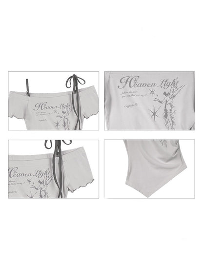 Angel Print Shoulder Straps Irregular Tops【s0000013137】