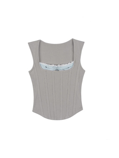 Square Collar Faux Layered Ribbed Tank Top【s0000013140】