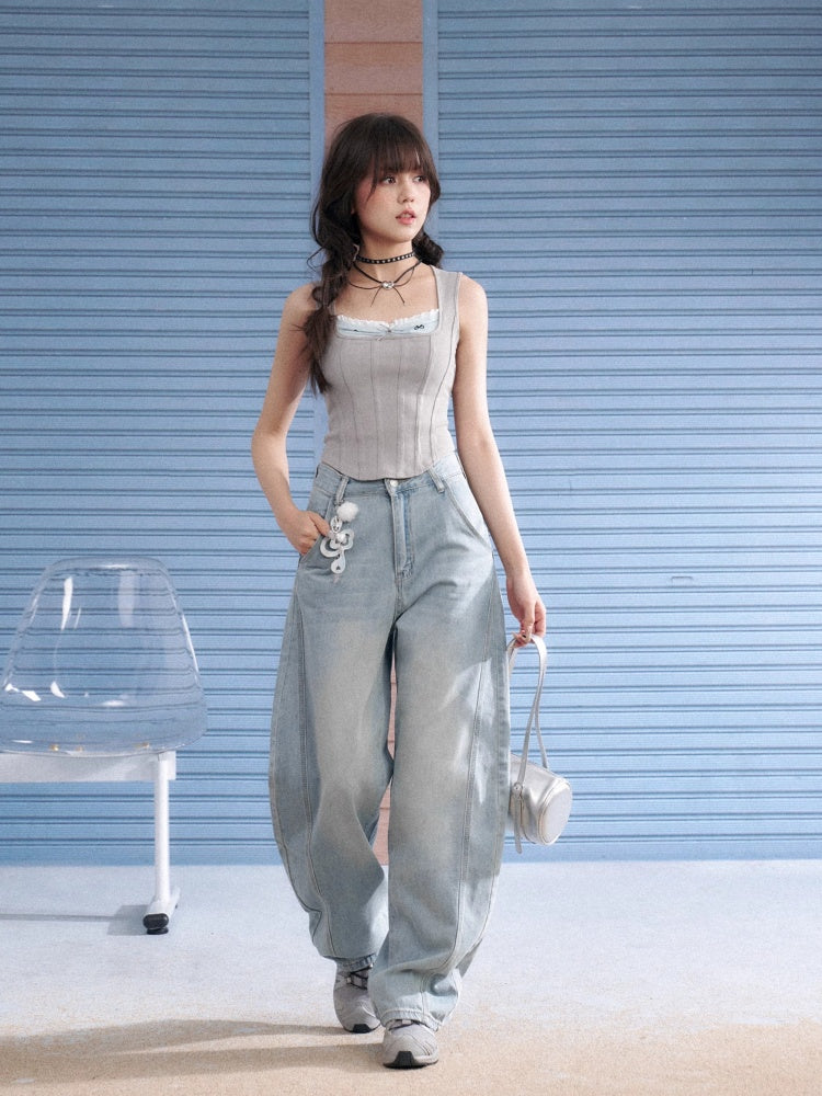 Square Collar Faux Layered Ribbed Tank Top【s0000013140】