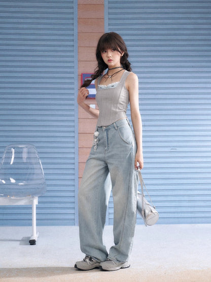 Square Collar Faux Layered Ribbed Tank Top【s0000013140】