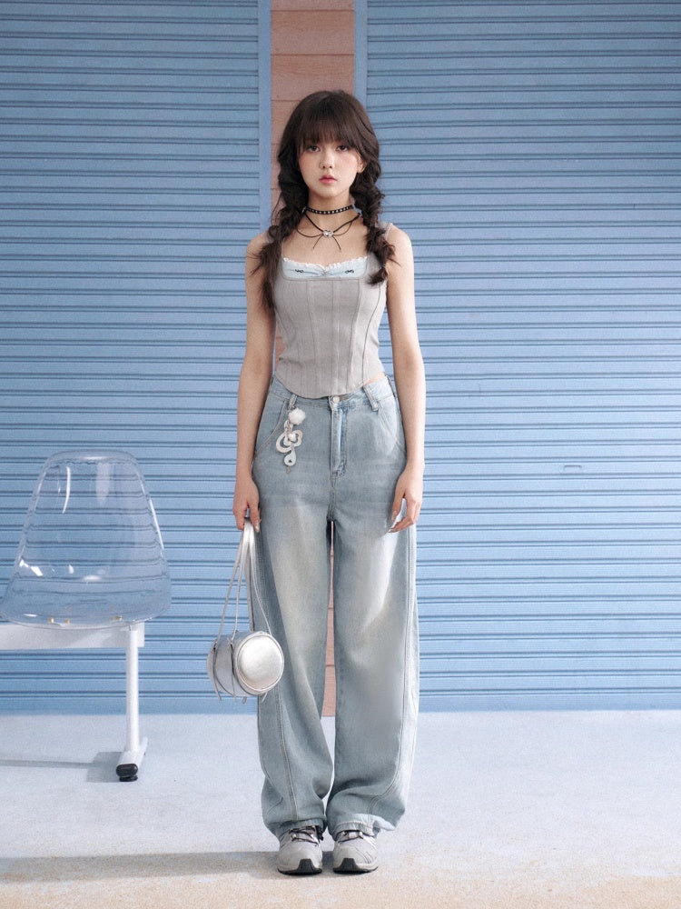 Square Collar Faux Layered Ribbed Tank Top【s0000013140】