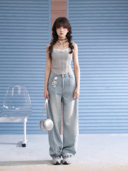 Square Collar Faux Layered Ribbed Tank Top【s0000013140】