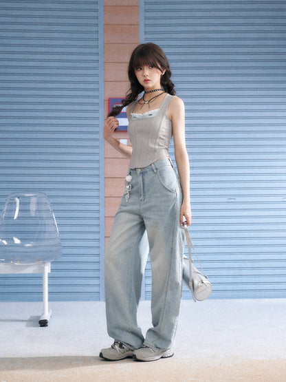 Square Collar Faux Layered Ribbed Tank Top【s0000013140】