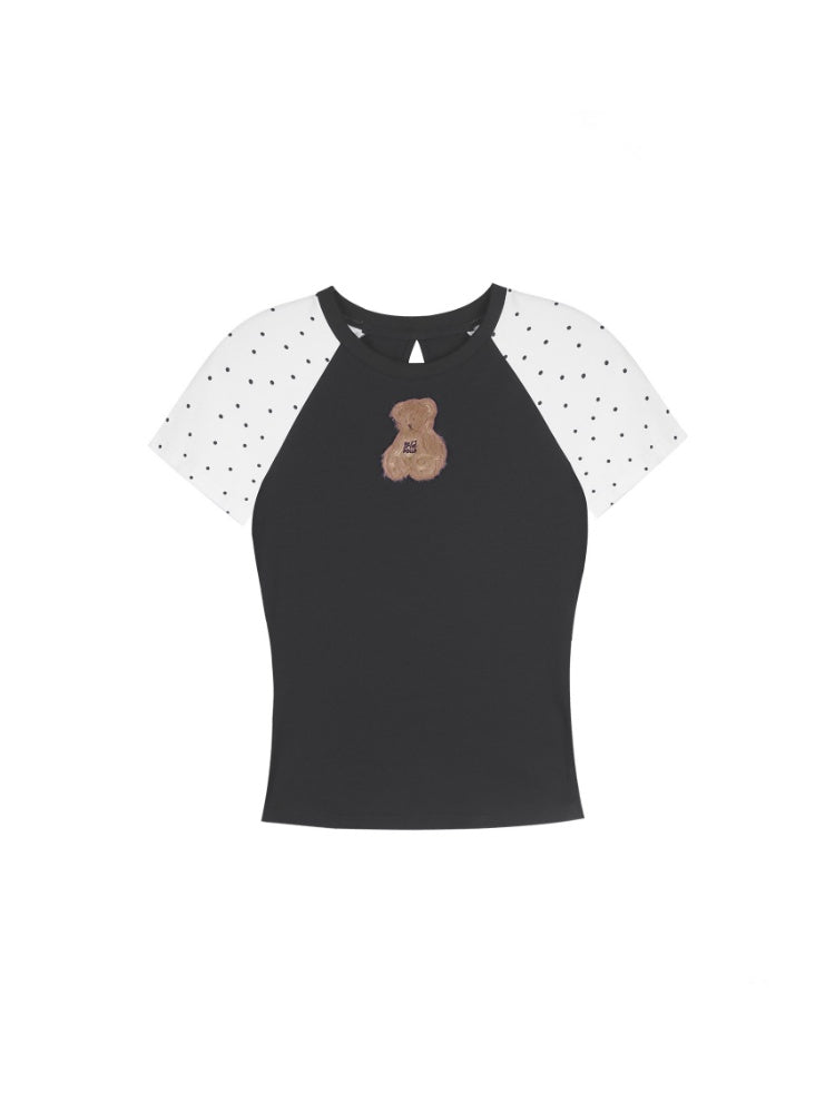 Cute Plush Bear Polka Dot Raglan Sleeve T-Shirt【s0000013143】