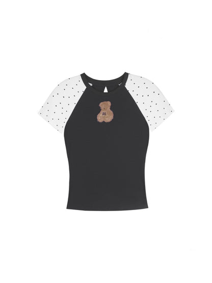 Cute Plush Bear Polka Dot Raglan Sleeve T-Shirt【s0000013143】