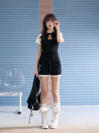 Cute Plush Bear Polka Dot Raglan Sleeve T-Shirt【s0000013143】