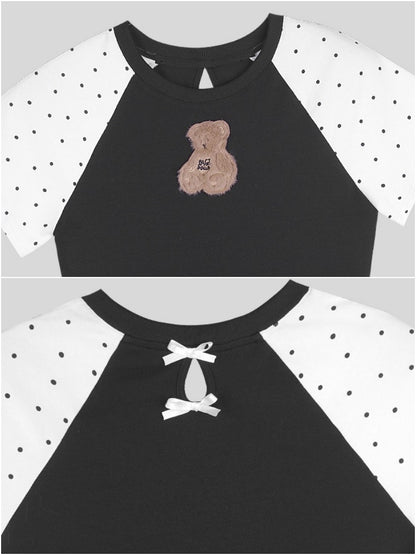 Cute Plush Bear Polka Dot Raglan Sleeve T-Shirt【s0000013143】