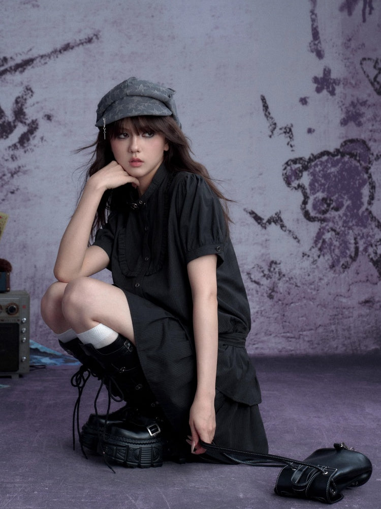 Buckle Choker Tiered Ruffle Dress【s0000013146】