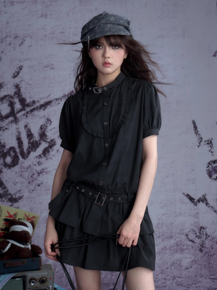 Buckle Choker Tiered Ruffle Dress【s0000013146】