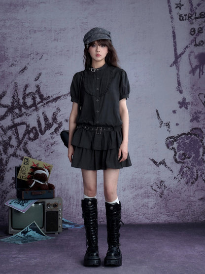 Buckle Choker Tiered Ruffle Dress【s0000013146】