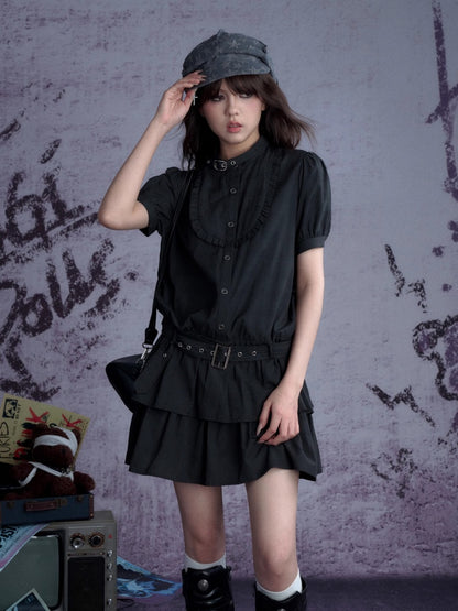Buckle Choker Tiered Ruffle Dress【s0000013146】