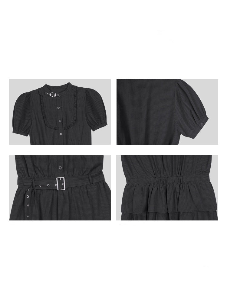 Buckle Choker Tiered Ruffle Dress【s0000013146】