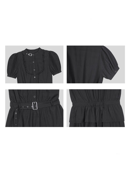 Buckle Choker Tiered Ruffle Dress【s0000013146】