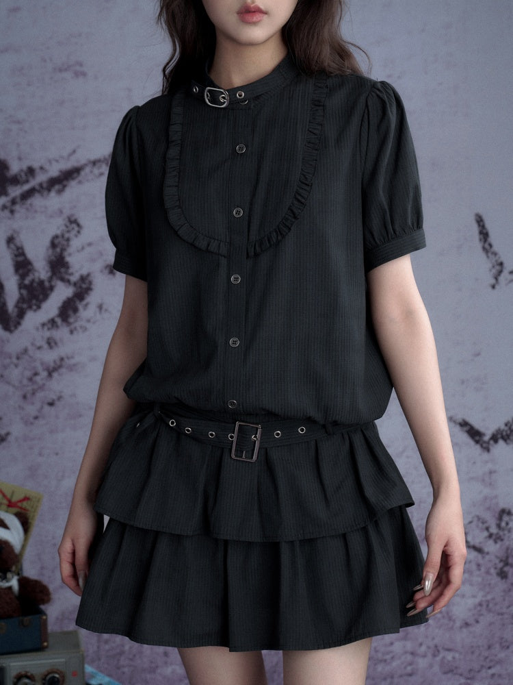 Buckle Choker Tiered Ruffle Dress【s0000013146】