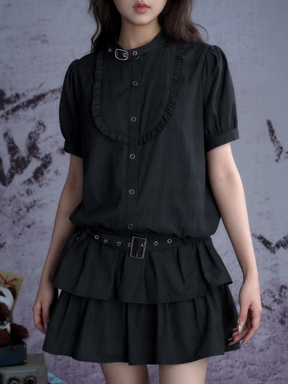 Buckle Choker Tiered Ruffle Dress【s0000013146】