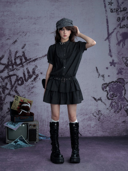 Buckle Choker Tiered Ruffle Dress【s0000013146】