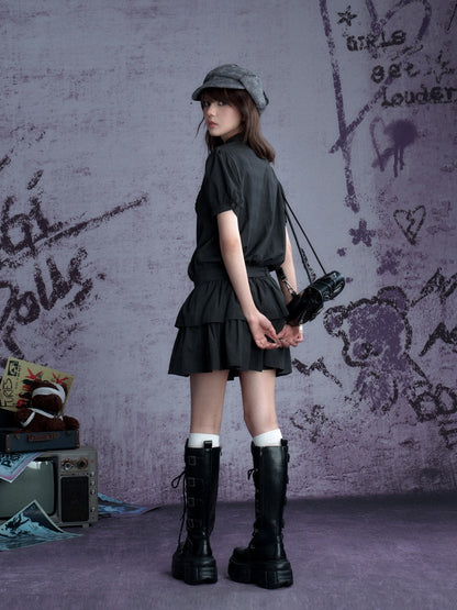 Buckle Choker Tiered Ruffle Dress【s0000013146】