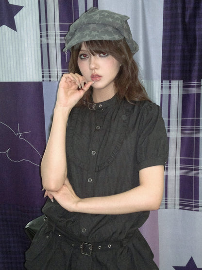 Buckle Choker Tiered Ruffle Dress【s0000013146】