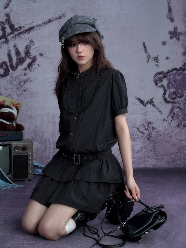 Buckle Choker Tiered Ruffle Dress【s0000013146】