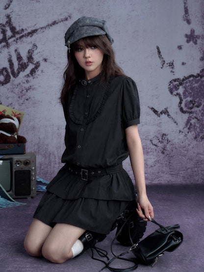 Buckle Choker Tiered Ruffle Dress【s0000013146】