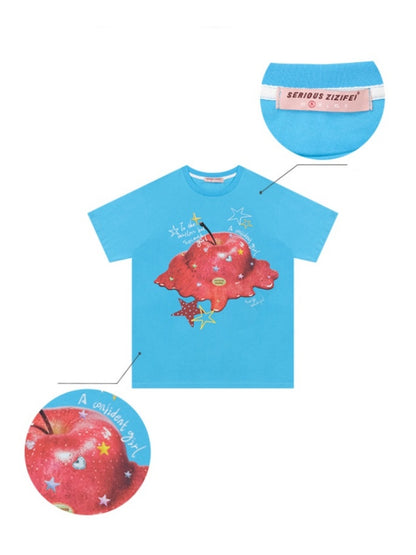 Melt Apple Graphic Print Round Neck Short Sleeve Big T-Shirt【s0000013150】