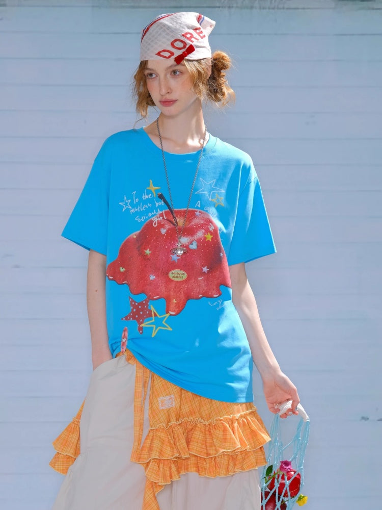 Melt Apple Graphic Print Round Neck Short Sleeve Big T-Shirt【s0000013150】