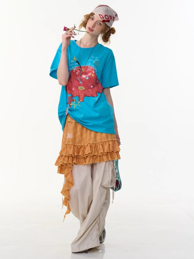 Melt Apple Graphic Print Round Neck Short Sleeve Big T-Shirt【s0000013150】