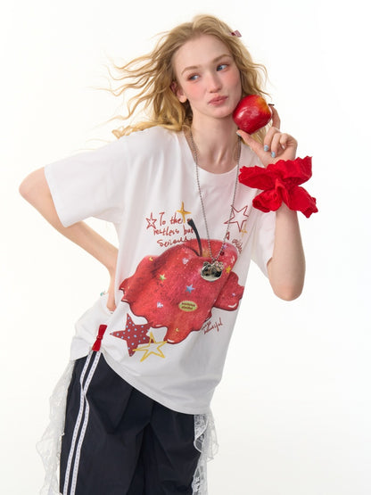 Melt Apple Graphic Print Round Neck Short Sleeve Big T-Shirt【s0000013150】