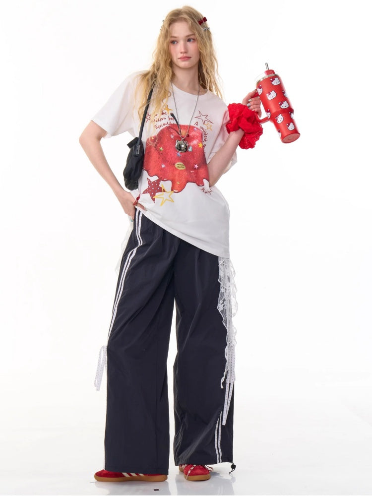 Melt Apple Graphic Print Round Neck Short Sleeve Big T-Shirt【s0000013150】