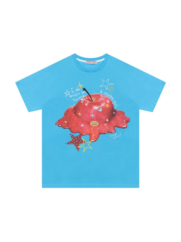 Melt Apple Graphic Print Round Neck Short Sleeve Big T-Shirt【s0000013150】