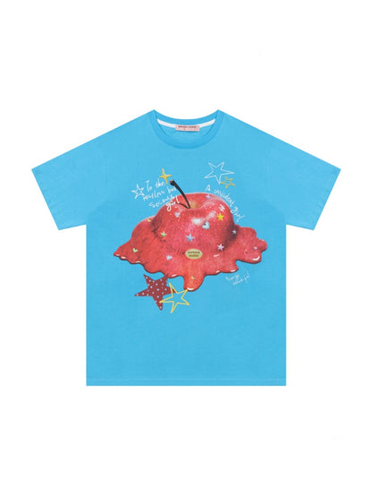 Melt Apple Graphic Print Round Neck Short Sleeve Big T-Shirt【s0000013150】