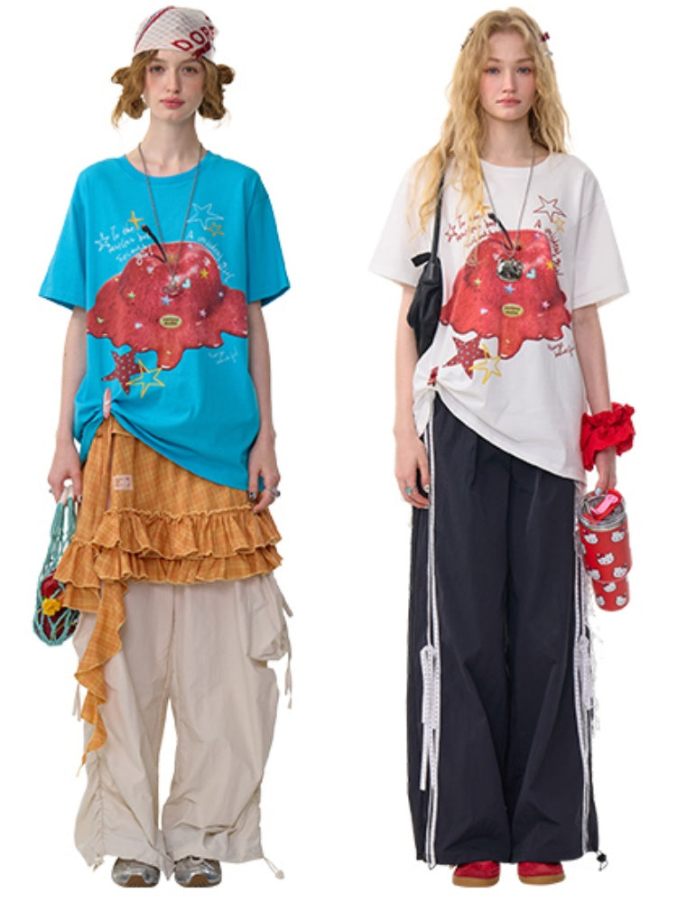 Melt Apple Graphic Print Round Neck Short Sleeve Big T-Shirt【s0000013150】