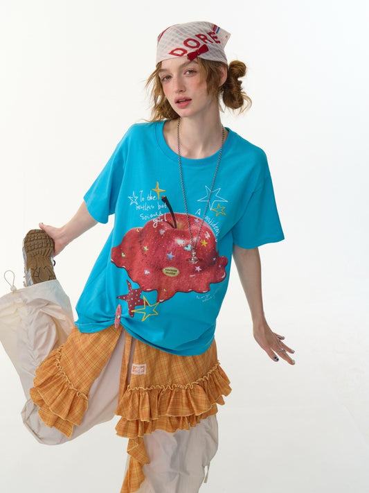 Melt Apple Graphic Print Round Neck Short Sleeve Big T-Shirt【s0000013150】