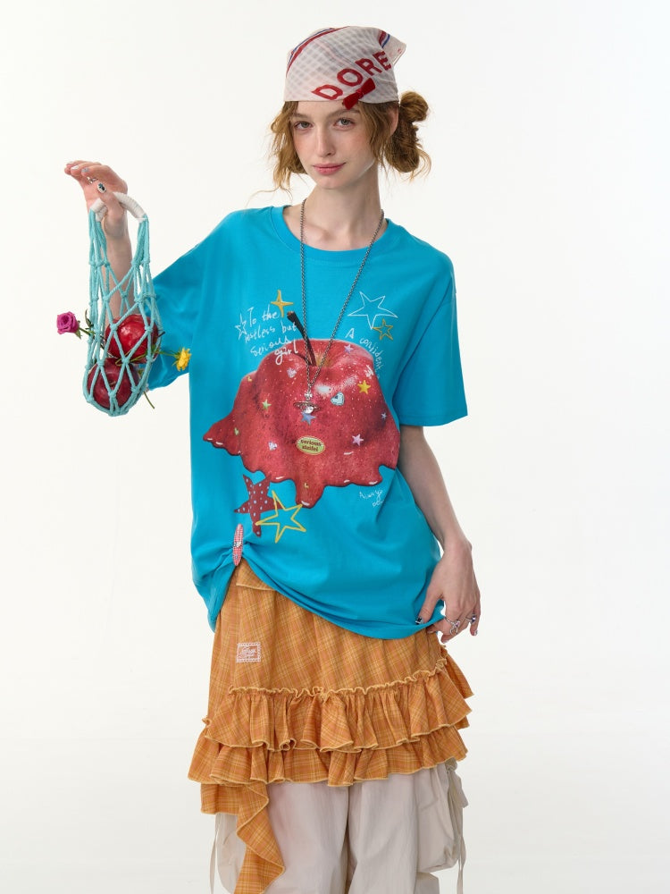 Melt Apple Graphic Print Round Neck Short Sleeve Big T-Shirt【s0000013150】