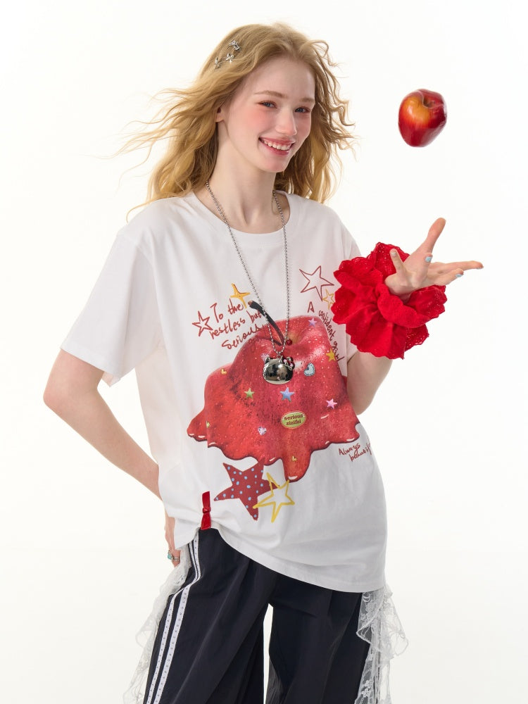 Melt Apple Graphic Print Round Neck Short Sleeve Big T-Shirt【s0000013150】