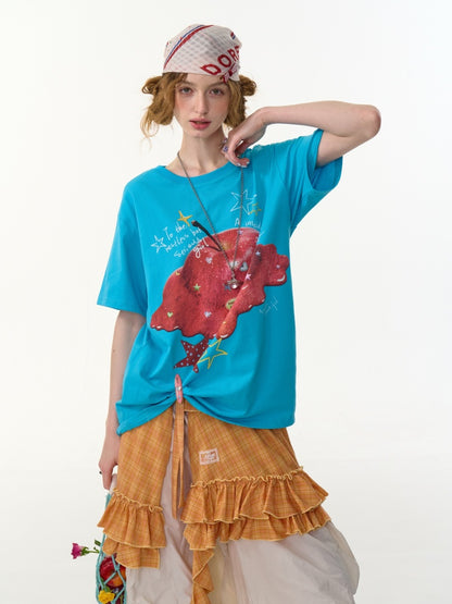 Melt Apple Graphic Print Round Neck Short Sleeve Big T-Shirt【s0000013150】