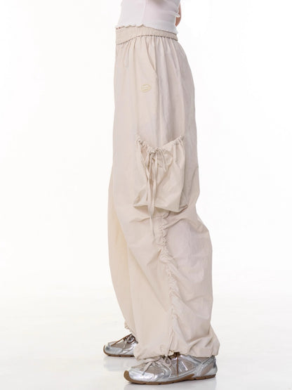 Big Pocket Shirred Drawstring Wide Cargo Pants【s0000013153】
