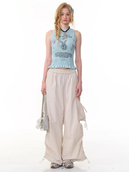 Big Pocket Shirred Drawstring Wide Cargo Pants【s0000013153】