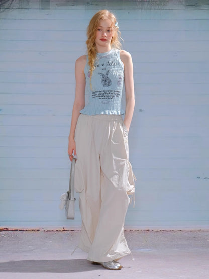 Big Pocket Shirred Drawstring Wide Cargo Pants【s0000013153】