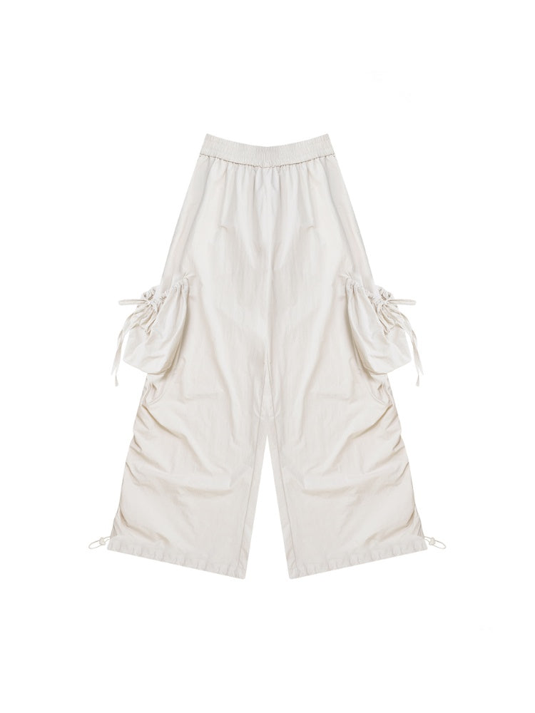 Big Pocket Shirred Drawstring Wide Cargo Pants【s0000013153】