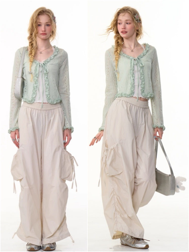 Big Pocket Shirred Drawstring Wide Cargo Pants【s0000013153】