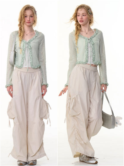 Big Pocket Shirred Drawstring Wide Cargo Pants【s0000013153】