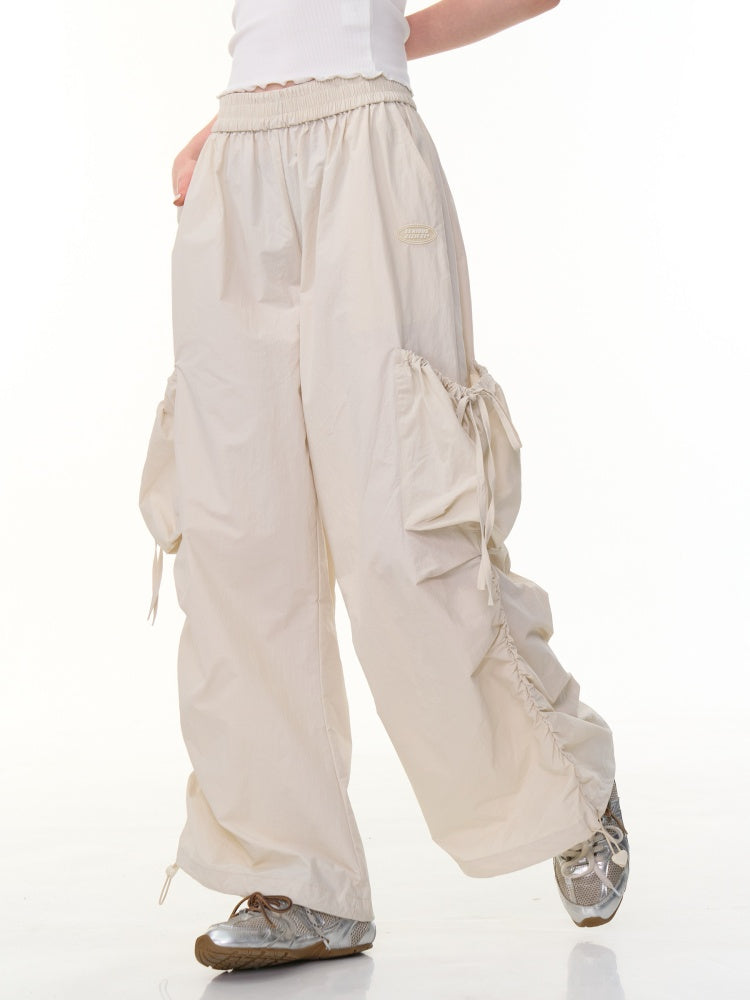 Big Pocket Shirred Drawstring Wide Cargo Pants【s0000013153】