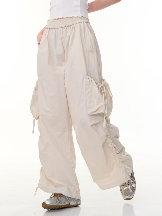 Big Pocket Shirred Drawstring Wide Cargo Pants【s0000013153】