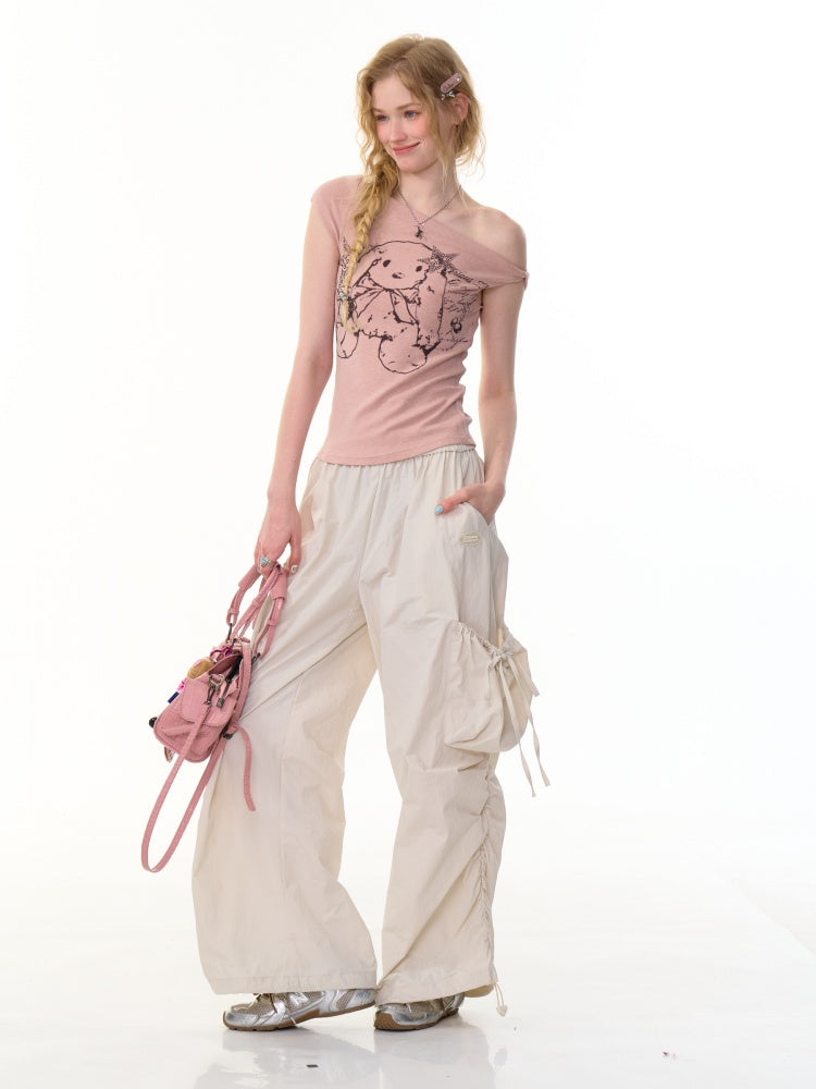 Big Pocket Shirred Drawstring Wide Cargo Pants【s0000013153】