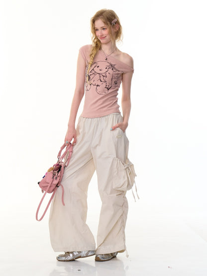 Big Pocket Shirred Drawstring Wide Cargo Pants【s0000013153】