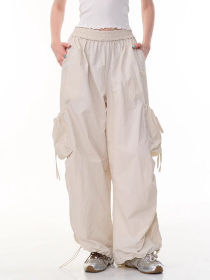 Big Pocket Shirred Drawstring Wide Cargo Pants【s0000013153】